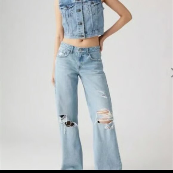 LEVIS LEVI'S LOOSE SUPER LOW TABLE TALK DESTROY JEANS NWOT 26 w - Picture 6 of 12